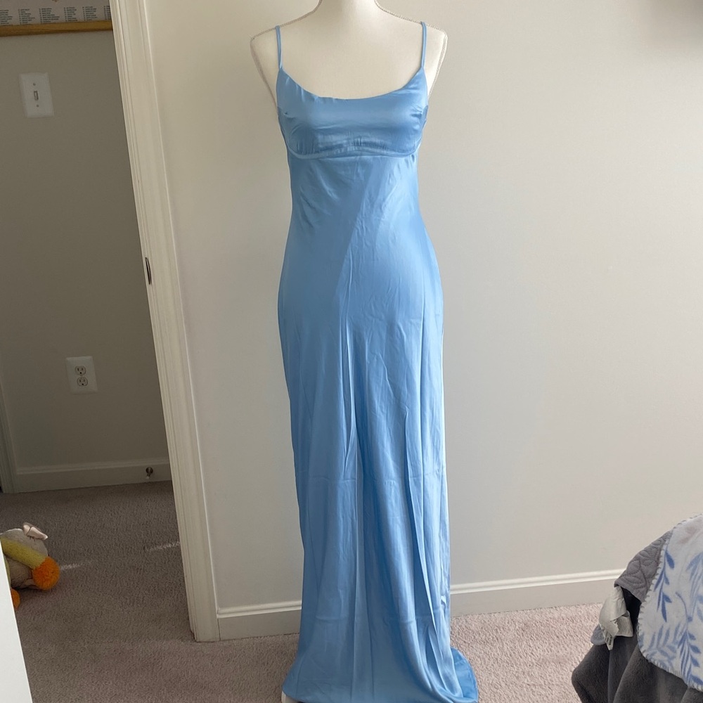 Princess Polly Light Blue Satin Slip Maxi Dress